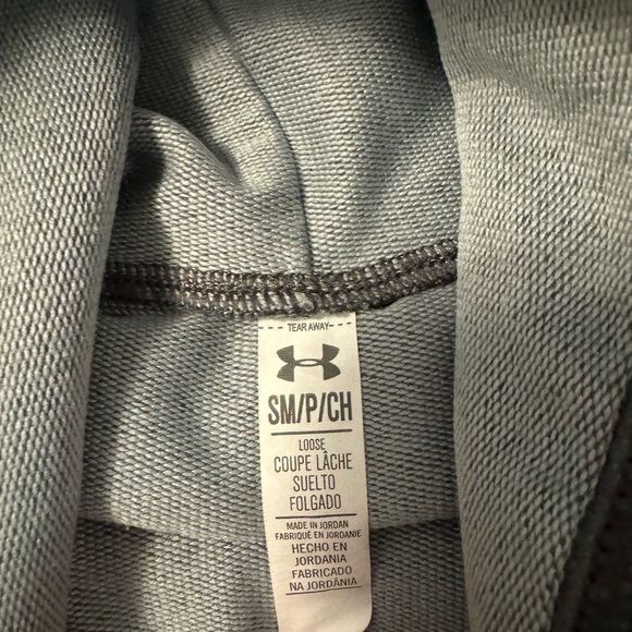 Gray under armour sweatshirt with zipper connecting pocket and pink symbol - Picture 2 of 2